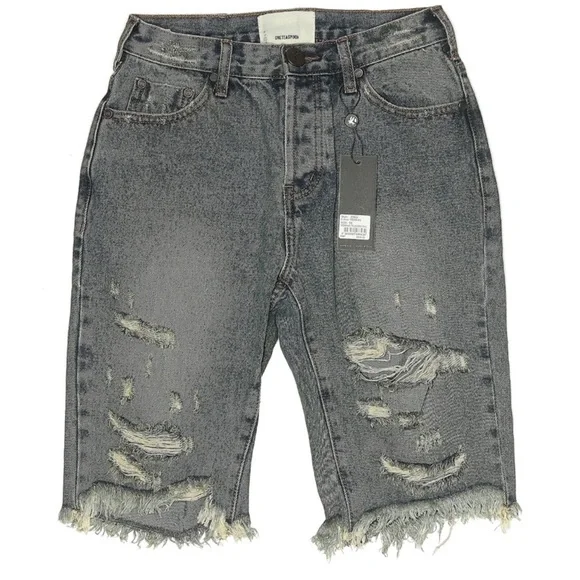 NWT One Teaspoon Cut Off Truckers distressed denim jean shorts dark gray/black - Picture 6 of 6